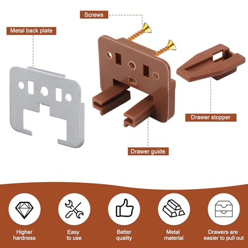 5 Sets Drawer Guide Glide for Kenlin Rite-Trak II #168, Stop & Metal Backing Drawer Slides with Screws Plastic Drawer Track Guide Replacement Repair Kit for Center Mount Drawer Dresser Nightstand