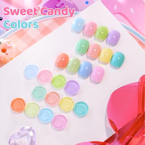 Double Rhythm 28Pcs 0.5Oz Gel Nail Polish Set Same Color Same Bottle Gel Polish Kit Nail Art Manicure Salon DIY at Home for Women (Pastel Candy Collection-T24-5) - color: Pastel Candy