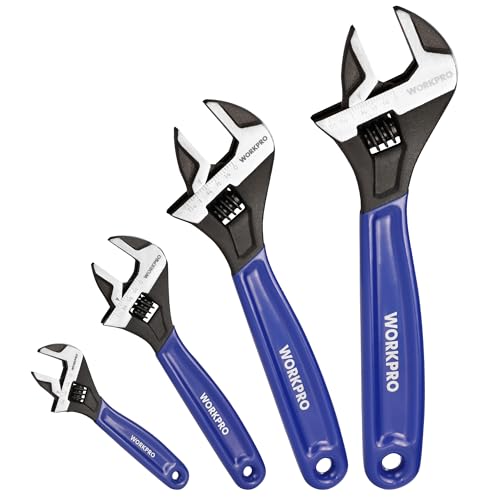 WORKPRO 4 PCS Adjustable Wrench Set, 6", 8", 10" & 12" Wide Jaw Wrenches - color: Blue, size: 6-Inch & 8-Inch & 10-Inch & 12-Inch