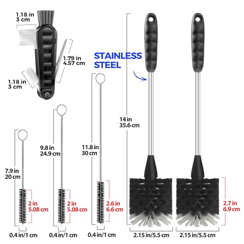Holikme 6 Pack Bottle Brush 14" Stainless Steel Straw Cleaner Brush,Black - color: Black, size: 6Pack