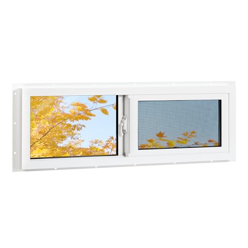 Vinyl Basement Window, Bathroom Sliding Window 30" x 12" White | Double Pane Insulated Tempered Glass and Fiberglass Screen for Basement, Bathroom, Shed - size: 30x12 IN