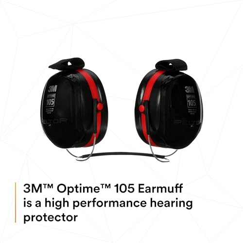 3M PELTOR Hearing Protection Optime 105 Earmuffs, E-A-Rfit Compatible, Assembly, Sanding, Grinding - size: One Size, style: Behind-the-head