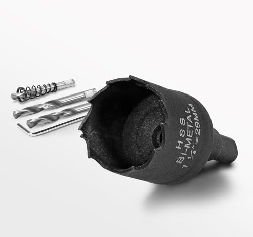 1-1/8 Inch Hole Saw with 9.1mm Triangle Shank Arbor, JTemgle Bi-Metal Hole Saw Heavy Duty Hole Cutting Tool for Cornhole Boards, Recessed Lights, Wood, Plastic, Drywall & Soft Metal - size: 1-1/8"