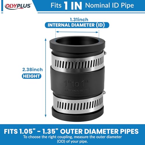 2 Pcs 1 IN Flexible PVC Pipe Coupling with Stainless Steel Clamps Fit 1 IN Nominal Pipes, Couplers for Plastic and Copper Pipe Plumbing Connections, Drain Repair, Dust Hose - size: 1 in