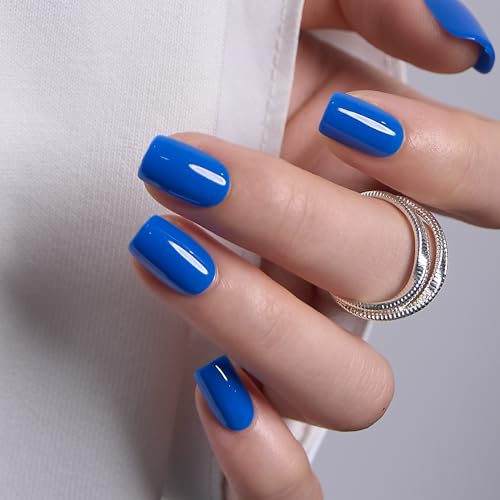 CurvLife Short Square Ombre Cat Eye Press On Nails, Cloud Fade Gray White - color: Cobalt Rush