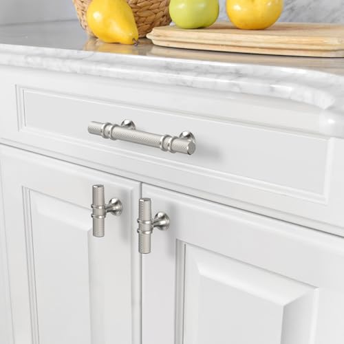 Asidrama 10 Pack 3 Inch(76mm) Knurled Brushed Satin Nickel Kitchen Cabinet Handles, Cabinet Pulls Kitchen Cabinet Hardware Cupboard Handles Drawer Pulls - color: Brushed Satin Nickel, size: 3" Hole Center, style: 10 Pack