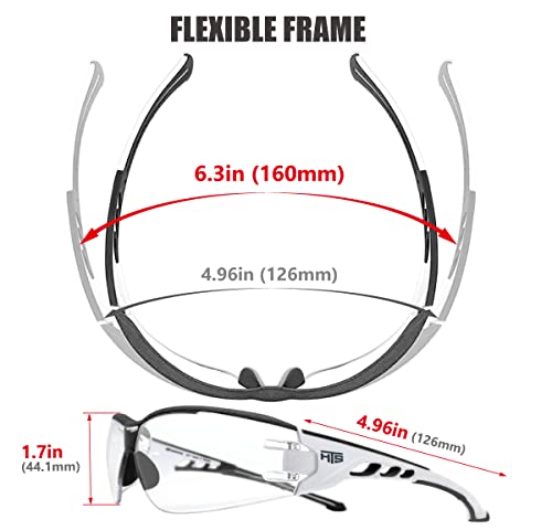 HTS HUNTERSKY Super Flexible Lightweight Anti Fog Wrap-Around U6 Clear Shooting Safety Glasses with ANSI Z87.1 Scratch Resist - color: Black (2 Pack)