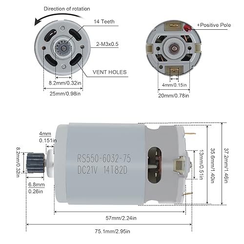 ChgImposs 2PC RS550 DC Motor 8.2mm 14 Teeth Gear Micro Motor 21V 28000RPM Electric Saw Motor for Mini Saw Reciprocating Saw