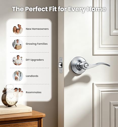 Veise 6 Pack Interior Privacy Door Handle Levers Lock Keyless, Satin Nickel - color: Satin Nickel