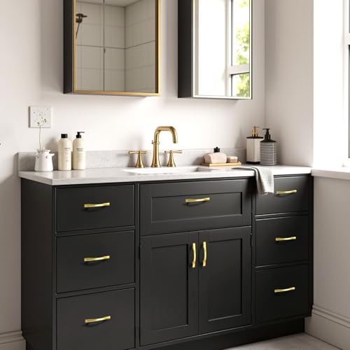 KNOBWELL 30 Pack 3 inch Hole Center Matte Gold Kitchen Cabinet Pulls,Wave Style Modern Dresser Pulls Hardware Kitchen Cabinet Handles for Bathroom Bedroom Vanity,Zinc Alloy - color: Brushed Gold, size: Hole Center：3 inch（76mm）