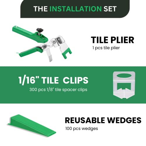 Tile Leveling System with 1 Plier, 300 Wedges, 300 1/16" Clips - Tile Spacer Leveling System Kit for Perfect Tile Installation - color: Tile Leveling Kit 1/16"