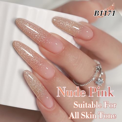 Double Rhythm 0.5Oz Glitter Gel Polish Shimmer Reflective Color for Nail Art Salon DIY Soak Off 15ml Nail Lamp Gel Polish at Home (Nude Pink-B1171) - color: Blossom Nude Pink