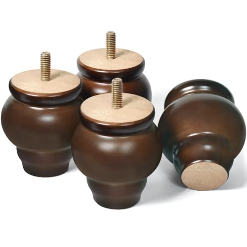 Furniture Legs, Wood Sofa Legs, Turned Couch Legs, Round Furniture Feet for Dresser, Sideboard, Recliner, Coffee Table (Dark Brown, 3 inch) - size: 3 inch