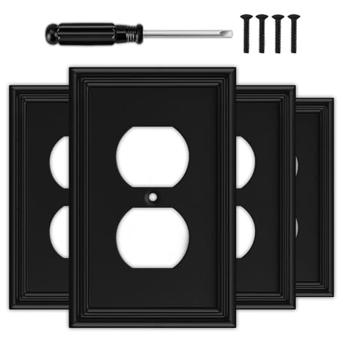 Matte Black Decorative Outlet Covers Wall Plates - 4 Pack - size: 1 Duplex 4 Pack