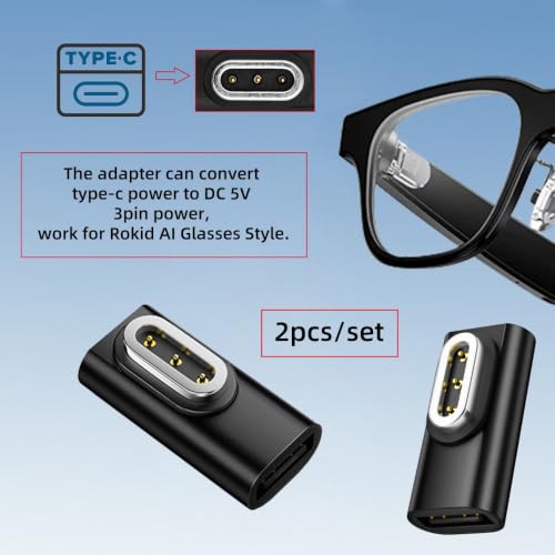 2pcs/lot USB Type-C to DC 5V 3-Pin Charging Adapter Compatible with Rokid AI Smart Glasses Style Smart Audio Sun Glasses - style: USB-C Female to 3Pin