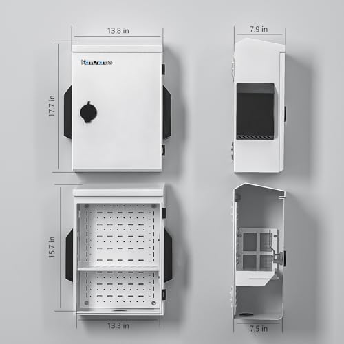 Outdoor Electrical Box with Thermostat and Fan, Cold-Rolled Steel Plate, Aluminum Alloy Back Beam, One-Piece Ventilation Design, IP65 Waterproof, Wall/Pole Mounted. (17.7" x 13.8" x 8") - size: 17.7" x 13.8" x 8"