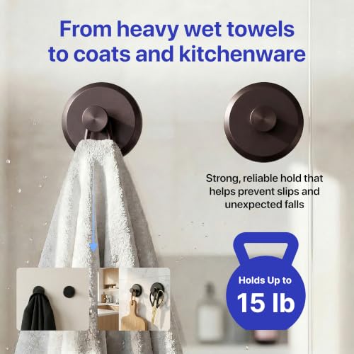 HOME SO Suction Cup Hooks for Shower & Bathroom Towel Holder 2-Pack Bronze - color: Dark Bronze, size: 2 Pack