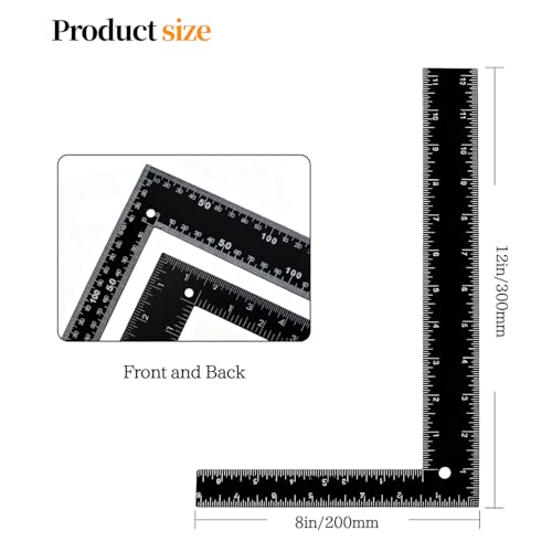 Carpenter Square 8x12 in Framing Square Heavy-Duty Carbon Steel Framing Tool with Dual-Scale (Imperial/Metric) High-Quality L-Ruler Square Tool for Builders and Carpenters