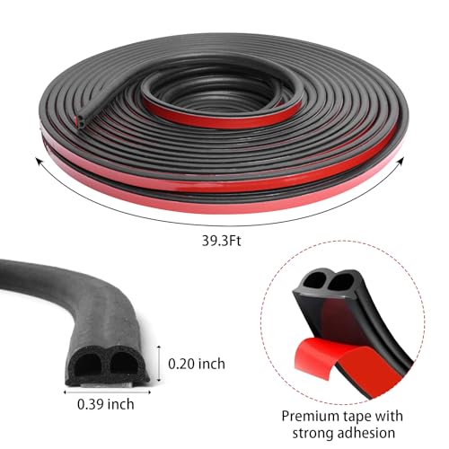 Car Door Rubber Seal Strip, 39.3 FT Double Hollow Weather Stripping - size: 39.3 Feet Long