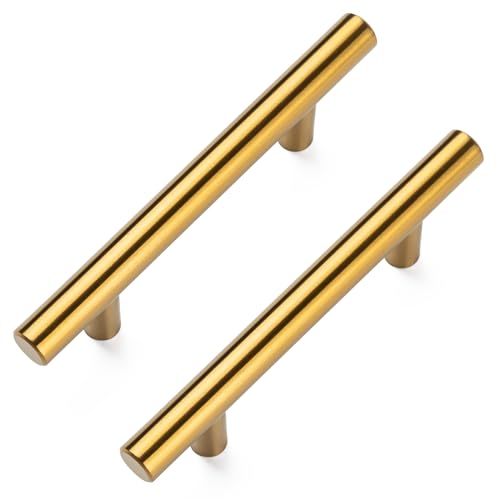 10 Pack Cabinet Handles, 5 Inch Length, 3 Inch Hole Center, Brushed Brass - color: Gold