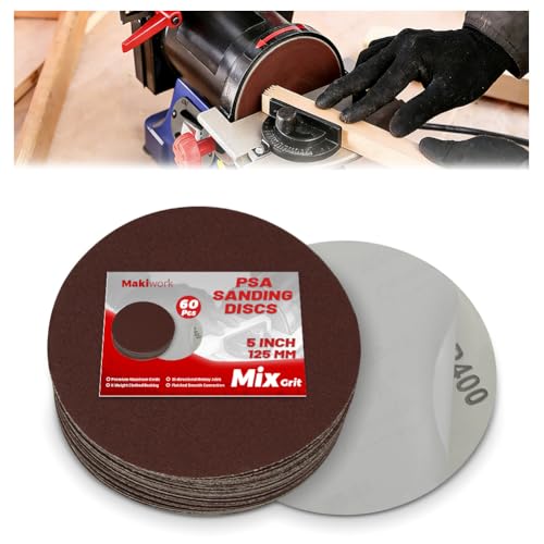 60 PCS 5 Inch PSA Sanding Discs, Assorted 60–400 Grit Aluminum Oxide Self Adhesive Sandpaper Discs for DA Sander, Automotive Paint Sanding, Woodworking & Metal Surface Prep - style: 5 in PSA discs