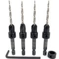 FTG USA #6 (9/64") Wood Countersink Drill Bit 4-Pc Set with 3/8" Depth Stop - size: #6, style: 4 Pc with Depth Stop