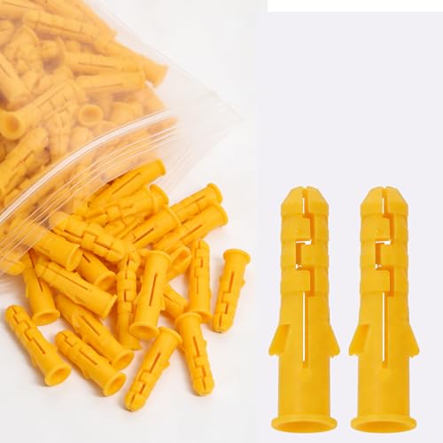 200 Count Premium Plastic Drywall Anchors, 1/4 x 1-3/16 Inch Wall Anchors, 6mm Diameter, Fits #8 x 1-3/16 Inch Screws, Bulk Pack, Screws Not Included (Yellow) - size: 1/4 x 1-3/16"