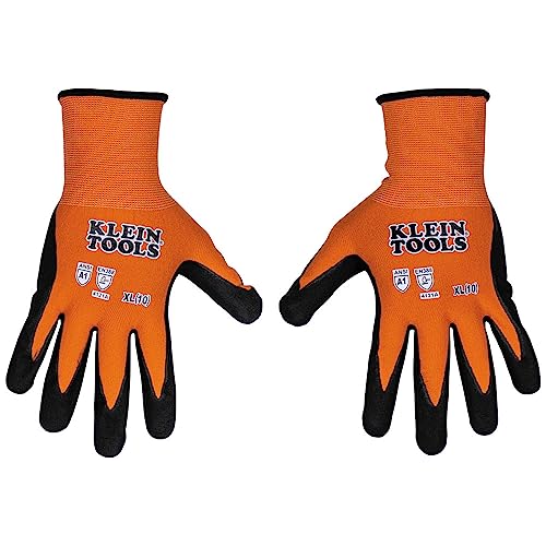 Klein Tools 60673 Work Gloves, Knit Dipped Cut Resistant ANSI A1 Nitrile Coated Gloves, Nylon-Spandex, Touchscreen Capable, X-Large, 1-Pair - size: X-Large, style: 1-pair Pack