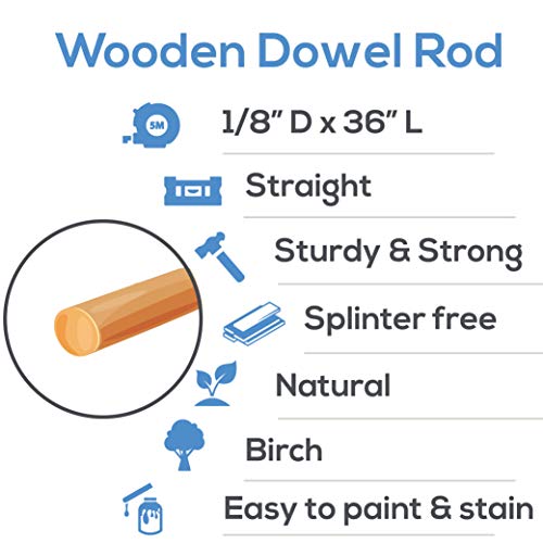 Dowel Rods Wood Sticks Wooden Dowel Rods 1/8 x 36 Inch Unfinished Hardwood Sticks for Crafts and DIYers 250 Pieces by Woodpeckers - color: Pack of 250, size: 1/8" x 36" Dowels