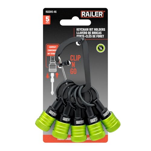 Railer 5pc Green Keychain Bit Holder, 1/4 Inch Hex Shank Quick Change - color: Green