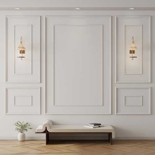 Pangda 3 Set Peel and Stick Wall Molding Kit Inner and Outer Layer Style Premade Wainscoting Panel for Interior Wall Moulding Decor Accent Wall Molding (24x48inch+48x 72inch) - size: 24x48inch+48x 72inch