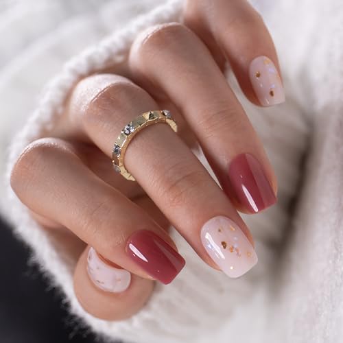CurvLife Short Square Galaxy Design Press On Nails, Cosmic Dusk Purple - color: Honey Drift