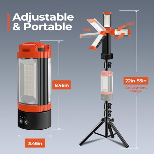 Rechargeable 12000mAh Camping Light with Adjustable Stand - color: Orange&Black, size: with stand
