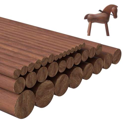 32Pcs 7 Size Walnut Wooden Dowel Rods 5.9Inch Long Wooden Dowel Rods Sticks 4/6/8/10/12/15/18mm Wood Sticks for Crafts Unfinished Round Sticks for Crafts and Woodworking Building Material - size: 5.9inch