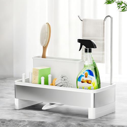 Ewaiira Sponge Holder for Kitchen Sink, Stainless Steel Sink Caddy - color: E-white