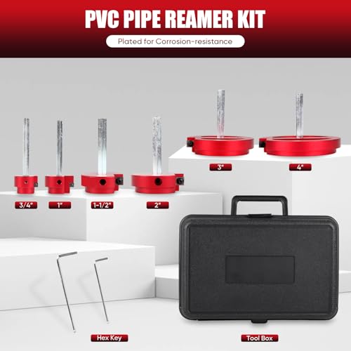 6Pcs PVC Pipe Reamer Kit, PVC Fitting Saver, Plastic Pipe Fitting Reamer Socket Saver Plumbing Tool Includes 3/4, 1, 1 1/2, 2, 3, 4 Inch for Schedule 40 Fits Standard 1/2" Drill