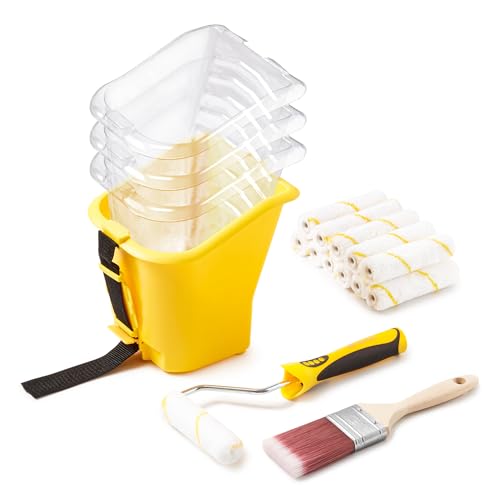 Voomey 18 Pcs Paint Bucket Hand Held, Paint Cup 4 Inch, Paint Brush, Integrated Magnetic Brush Grip, Suitable for Decoration, Repairs, Small Paint and Coating Projects - size: 18 Pcs Paint Bucket Kit & Micrfiber Rollers