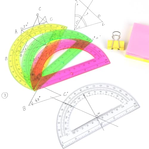 Unjoo Plastic Protractor 6 Inch Math Protractors 180 Degrees, 2 Pack,Yellow - color: Yellow