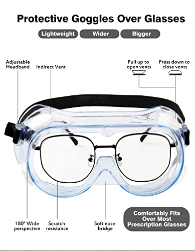 MELASA Safety Goggles ANSI Z87.1 Anti-Fog Protective Lab Goggles Chemistry - color: Clear - 8 Pcs