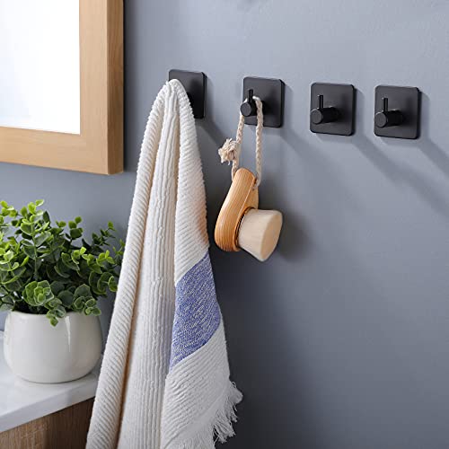 YIGII Adhesive Hooks/Towel Hook - Wall Hooks Stick on Heavy Duty for Hanging Towels/Coat/Hat/Bag in Bathroom, Bedroom, Dorm, SUS-304 Stainless Steel Matte Black 4 Packs - color: Black-A