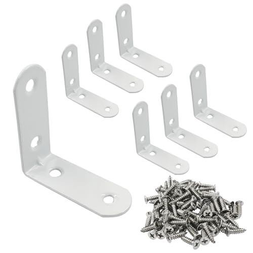 White Corner Brace L Bracket, 20 Pcs, 1.9" x 1.9" x 0.73" | 50 x 50 x 1.5mm, Iron Right Angle Brackets, Metal Joint, For Tables, Furniture, Shelves, With Screws - style: 1.9" - 50mm
