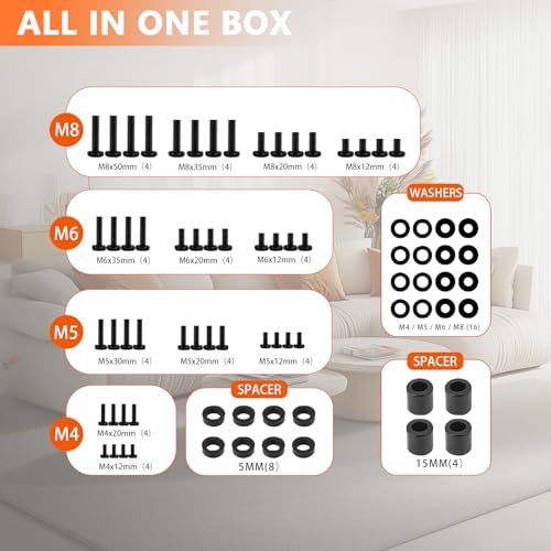 80in TV Mounting Screws,TV Mount Screws,TV Mount Hardware Kit,Black