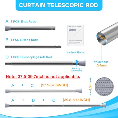 Silver Tension Curtain Rod for Windows 28 to 48 Inch - color: Silver, size: 28-48"