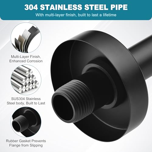 BRIGHT SHOWERS Shower Arm with Flange for Rainfall Shower Head, 3 Inch Ceiling Mount Straight Arm, Replacement Extension Pipe, Heavy-Duty Stainless Steel, Rust-Resistant, 1/2" NPT, Matte Black - color: Matte Black, style: 3 Inch