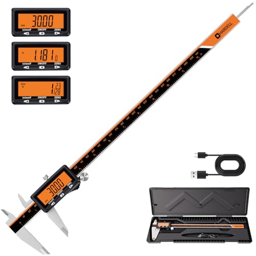 HARDELL Digital Caliper 12" USB-C Charging – Orange Display, Non-Backlit - size: 12 Inch