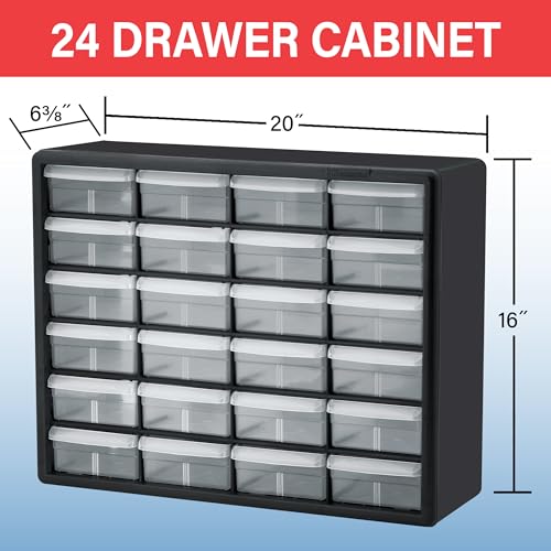 Akro-Mils 24-Drawer Plastic Storage Cabinet, 20" W x 6" D x 16" H, Black - color: Black, size: 24 Drawer, style: 1 Pack