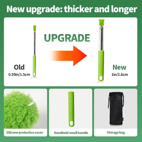 dusters for Cleaning extendable Long Handle，Webster Cobweb Duster with Extension Pole，Spider Web Remover Brush with Pole，Outdoor Web Cleaner Outside for use on Ceilings, cabinets, Walls, Light - color: Green
