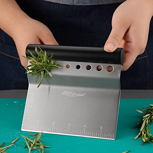 ALLTOP Bench Scraper & Chopper with Herb Stripper,Stainless Steel Multipurpose Kitchen Baking Tool for Bread Dough Pastry Cake -Leaf Remover with Plastic Handle &Upgraded Protective Cover - color: Black Plastic Handle