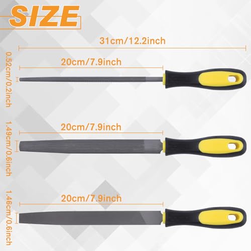 3 PCS 8" Wood Rasp File Set, Includes Round, Half-Round, Flat Rasp. T12 Carbon Steel Metal Hand File Set with Rubber Grip for Woodworking, Plastic, and Soft Metal