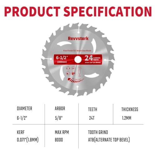 6-1/2" 24T 3 Pack Circular Saw Blade for Cutting Wood, 5/8" - size: 6-1/2 In 24T(3PCS)
